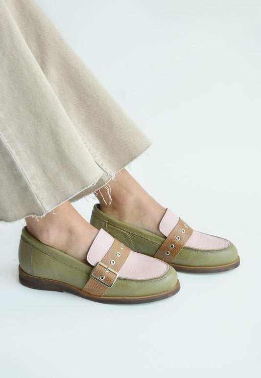 Mocasin Mujer / Amelia Verde Rosa